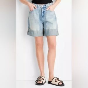 Future Collective Mid-Rise Wide-Cuff Denim Shorts, Light Blue